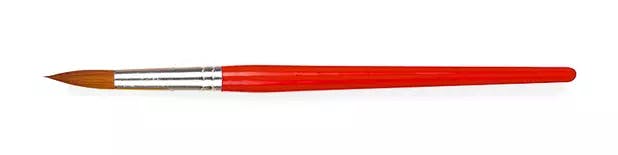 Paint brush with a red handle on a white background / Pinceau à manche rouge sur fond blanc