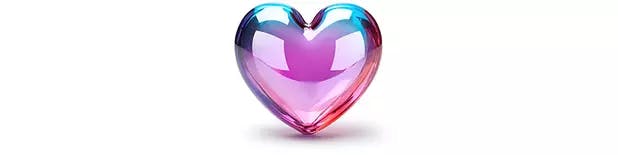 Shiny glass heart figure on a white background / Coeur en verre brillant sur fond blanc